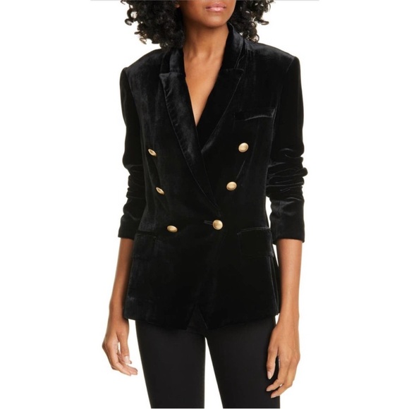 L’Agence Kenzie Black Velvet double breasted Blazer Gold Buttons Size 4 - Picture 4 of 14